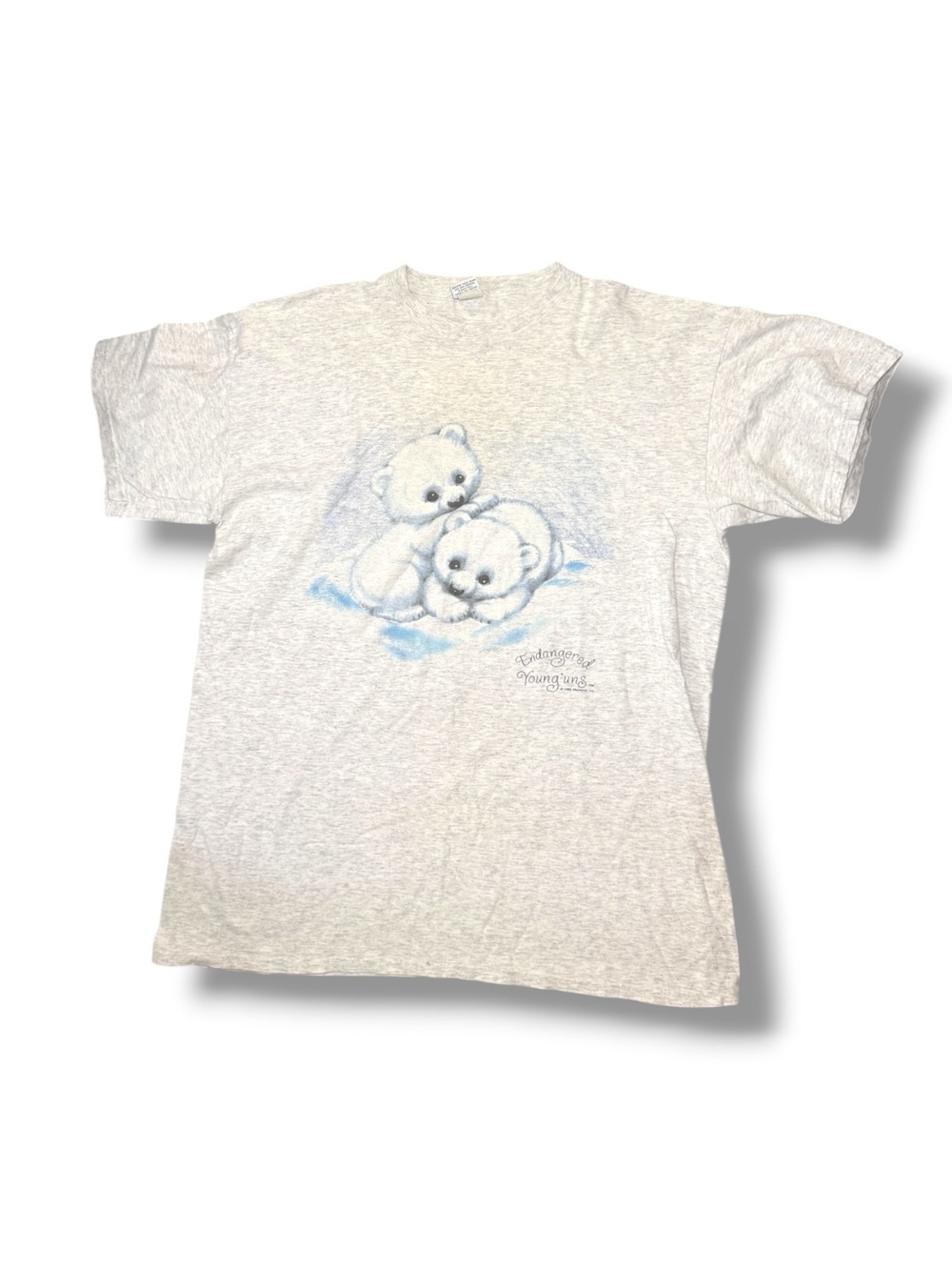 Vintage 90s Milaca Polar Bear Cubs T-Shirt XL Grey Endangered Younguns USA